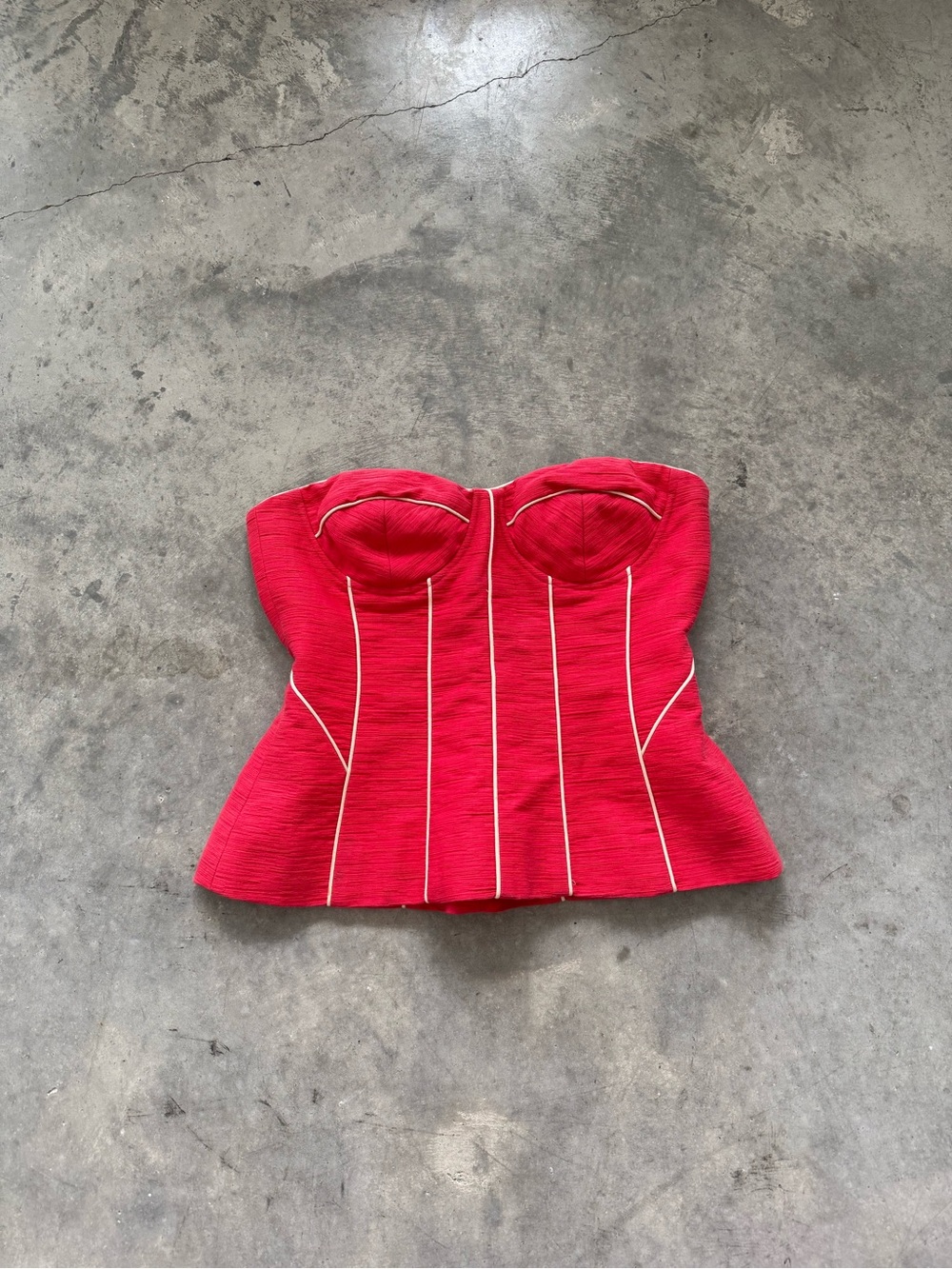 Trina Turk Red Strapless Bustier Top with White Piping